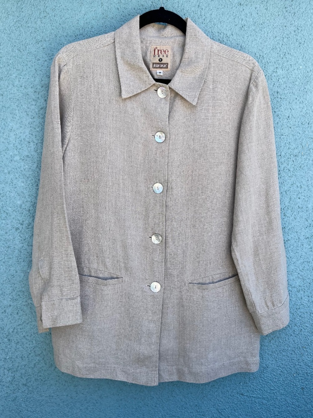 free WEAR Unstructured Natural Flax Linen Topper  Beautiful Abalone Buttons  "M"